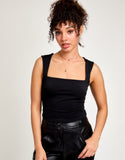 Square Neck Sleeveless Knit Top - Black