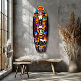 Floral Skull Totem With Guitar Glass Wall Art