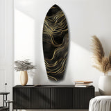 Surfboard Shaped Flowing Line Golden Waves Glass Wall Art