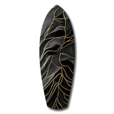 Surfboard Shaped Leaf Vein Golden Waves Glass Wall Art