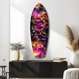 Magenta Gold Cosmic Bubbles Surfboard Glass Wall Art