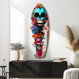 Turquoise Grin Skull Graffiti Surfboard Glass Wall Art