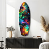 Rainbow Marbled Nebula Surfboard Glass Wall Art