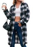 Unilexi Womens Casual Long Plaid Flannel Shackets Long Sleeve Lapel Thin Coat Button Down Oversize Shirt Jacket