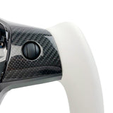 White Leather Yoke Steering Wheel for Tesla Model 3 / Y【Style 7】
