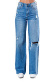Wide Leg Cut Knee Jeans