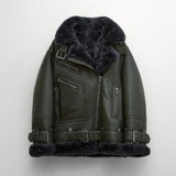 Women’s Green RAF Aviator Styled Shearling Leather Jacket