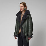 Women’s Green RAF Aviator Styled Shearling Leather Jacket
