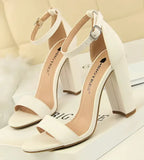 Women's 9.5cm High Heels Sandals Summer Purple Pink Ankle Strappy Wedding Shoes - # GIAA73210001