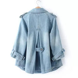 Women's Double Breasted Denim Cape Coat Windbreaker Jacket