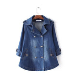 Women's Double Breasted Denim Cape Coat Windbreaker Jacket