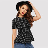 Women's Plaid Design Black Blouse