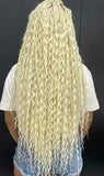 613 Blonde Boho Box Braids Wig | Human Hair | 300 Density | Full Lace | Curly Ends