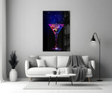 Neon Purple Splash Martini Olive Glass Wall Art