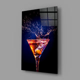 Amber Splash Martini Blue Backdrop Glass Wall Art