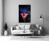 Amber Splash Martini Blue Backdrop Glass Wall Art