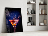 Amber Splash Martini Blue Backdrop Glass Wall Art