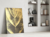 Gold Foil Leaf Veins on Charcoal Glass Wall Art