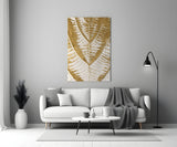 Golden Leaf Veins on Cream White Glass Wall Art