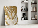 Golden Leaf Veins on Cream White Glass Wall Art