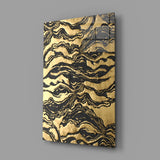 Black Marbled Ripple Golden Waves Glass Wall Art
