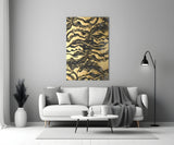 Black Marbled Ripple Golden Waves Glass Wall Art