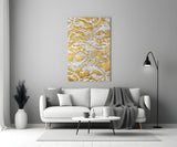 White Relief Ridges Golden Waves Glass Wall Art
