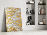 White Relief Ridges Golden Waves Glass Wall Art