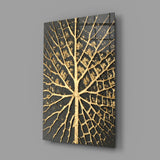Gold Leaf Veins on Black Glass Wall Art