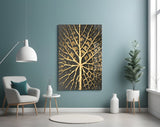 Gold Leaf Veins on Black Glass Wall Art