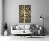 Gold Leaf Veins on Black Glass Wall Art