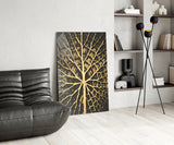Gold Leaf Veins on Black Glass Wall Art