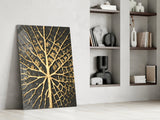 Gold Leaf Veins on Black Glass Wall Art