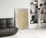 Gold Leaf Veins on White Glass Wall Art