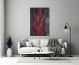 Crimson Red Palm Frond Areca Bunch Glass Wall Art