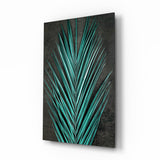 Turquoise Palm Frond Areca Bunch Glass Wall Art