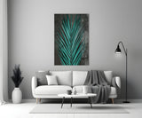 Turquoise Palm Frond Areca Bunch Glass Wall Art