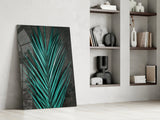 Turquoise Palm Frond Areca Bunch Glass Wall Art