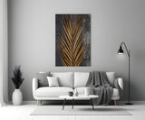 Golden Bronze Palm Frond Areca Bunch Glass Wall Art