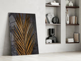 Golden Bronze Palm Frond Areca Bunch Glass Wall Art