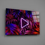 Neon Play Button Palms Glass Wall Art