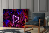 Neon Play Button Palms Glass Wall Art