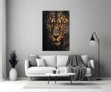 Fierce Golden Leopard Glass Wall Art