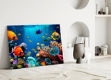 Yellow Tang Shoal Turquoise Reef Glass Wall Art