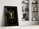 Gold Scorpion Zodiac Card on Black Glass Wall Art